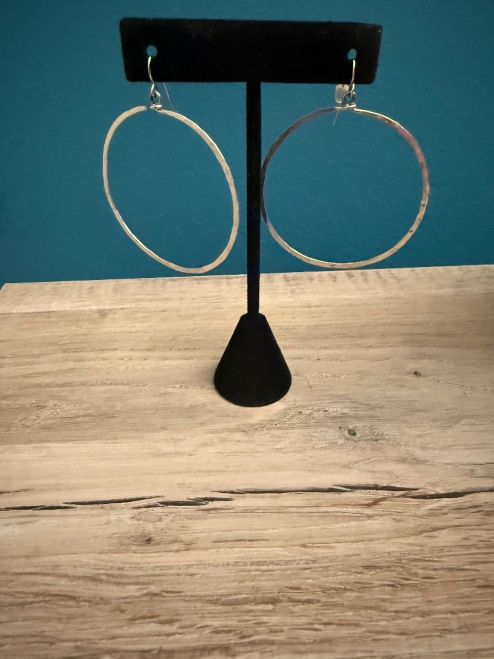 Large Hammered Silver Hoop Drop Earrings